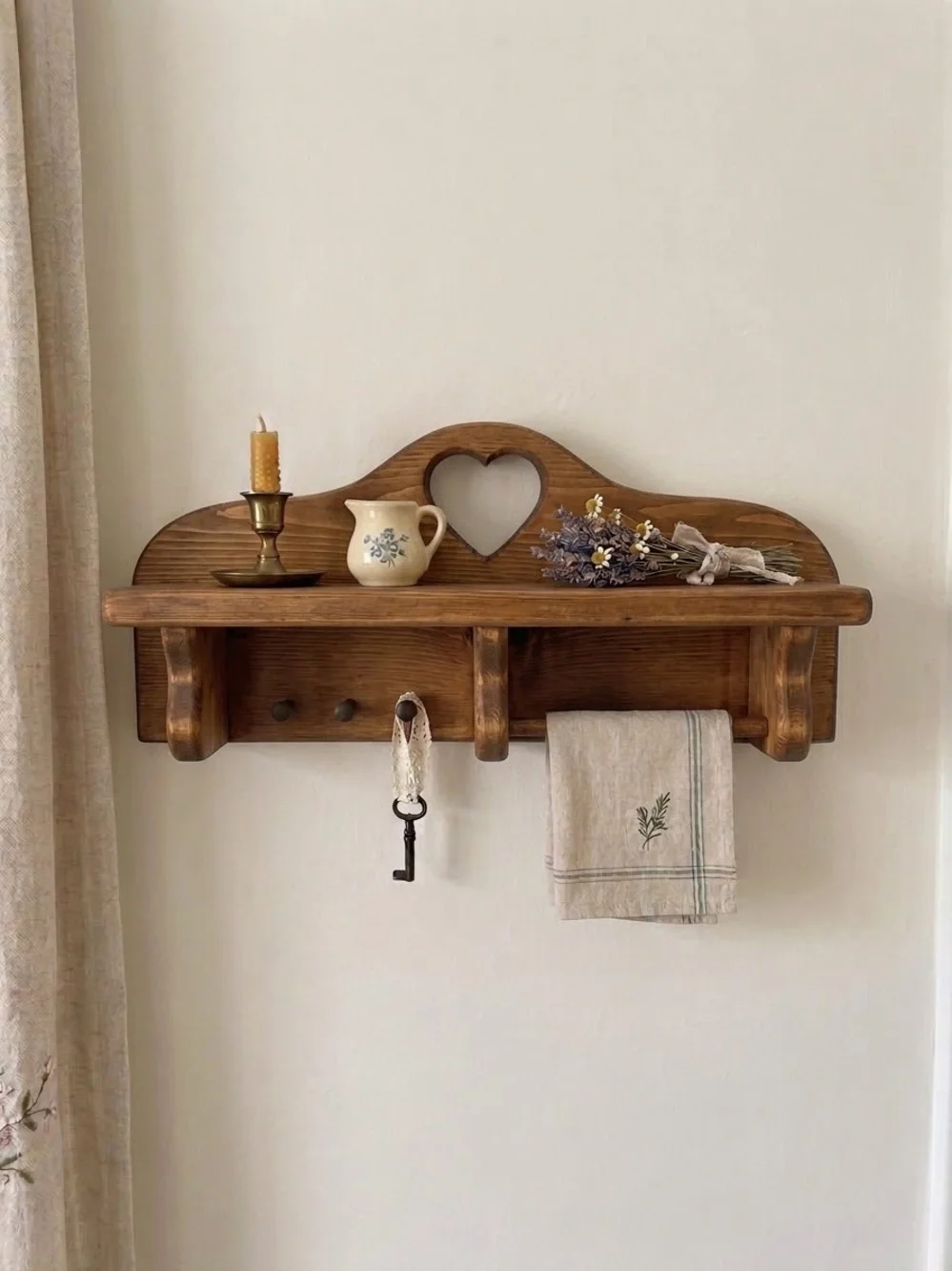 Darling Rustic Cottage-Core Wooden Heart Wall Shelf